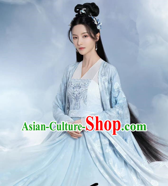 Drama Chong Zi Goddess Shui Ji Clothing China Traditional Hanfu Blue Dresses Ancient Empress Costumes