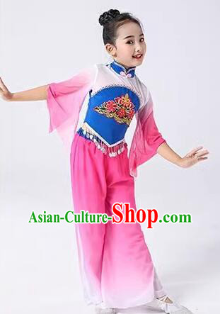 Chinese Folk Dance Clothing Children Yangko Dance Outfit Fan Dance Costumes