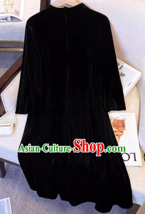 China Classic Qipao Traditional Cheongsam Oversize Black Velvet Dress