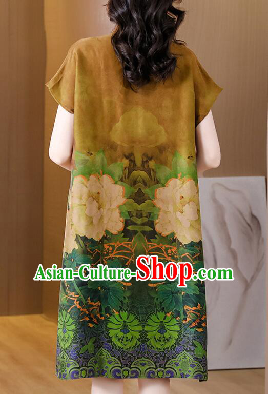 China Classic Qipao Peony Pattern Cheongsam Traditional Clothing Oversize Dress