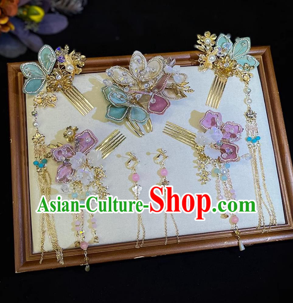 Traditional China Wedding Hair Accessories Handmade Cheongsam Headpieces Bride Hairpins Complete Set