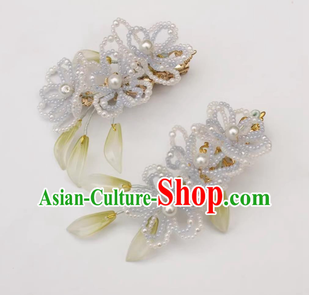 Traditional Hanfu Headpieces Handmade Light Blue Beads Hair Sticks China Cheongsam Hair Accessories