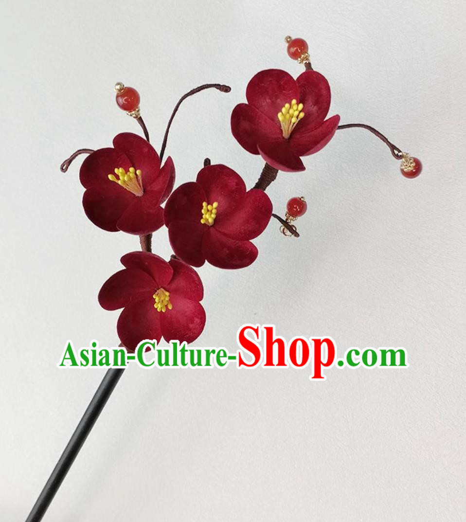 Traditional Hanfu Headpiece Handmade Intangible Cultural Heritage Plum Blossom Tassel Hairpin China Cheongsam Hair Accessories