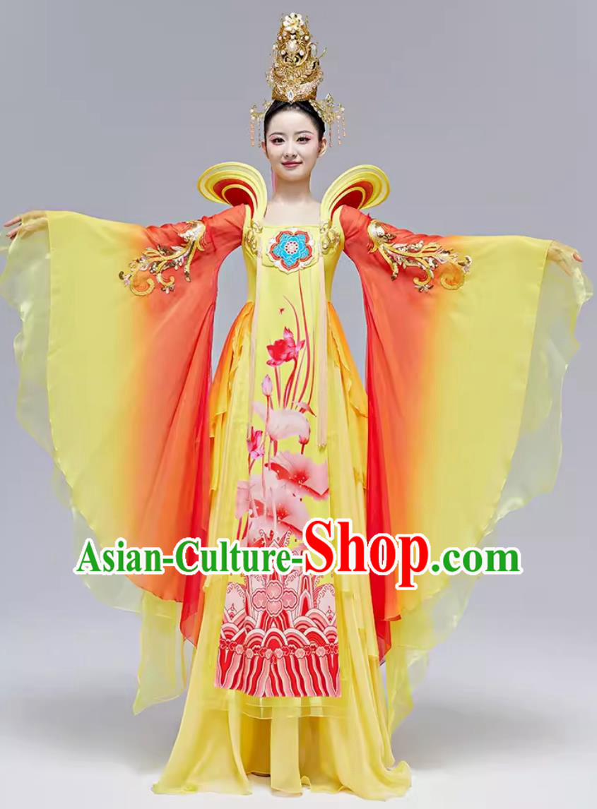 Chinese Classical Dance Costume Traditional Hanfu Clothing Ancient China Tang Dynasty Dance Yellow Dress