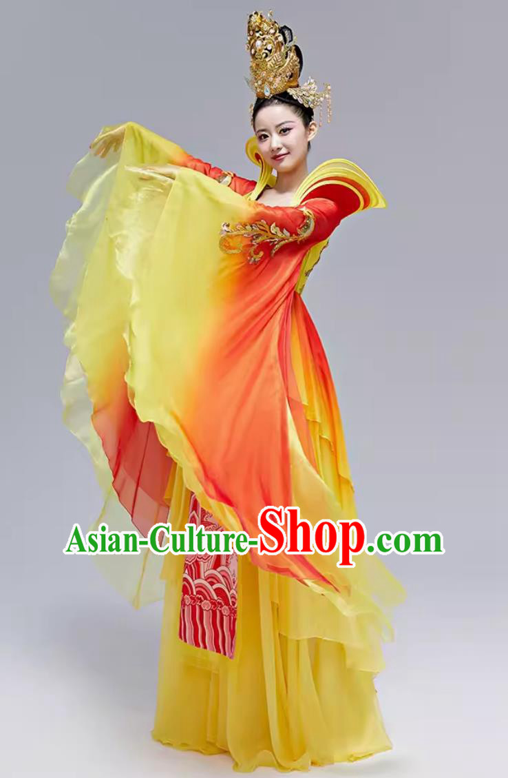 Chinese Classical Dance Costume Traditional Hanfu Ancient China Tang Dynasty Dance Yellow Dress