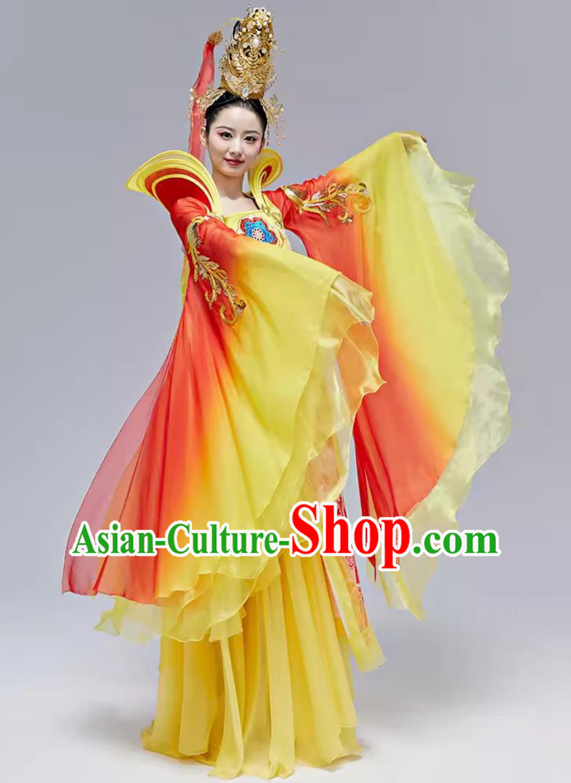 Chinese Classical Dance Costume Traditional Hanfu Ancient China Tang Dynasty Dance Yellow Dress