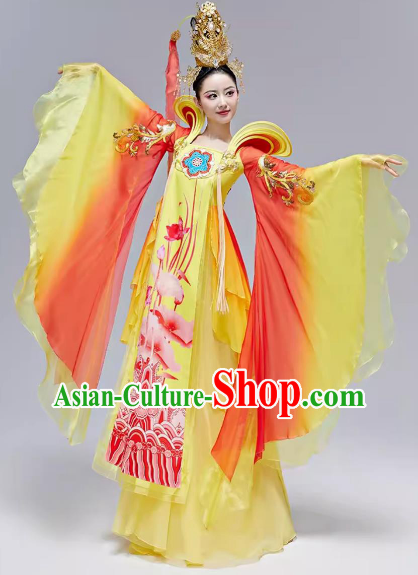 Chinese Classical Dance Costume Traditional Hanfu Ancient China Tang Dynasty Dance Yellow Dress