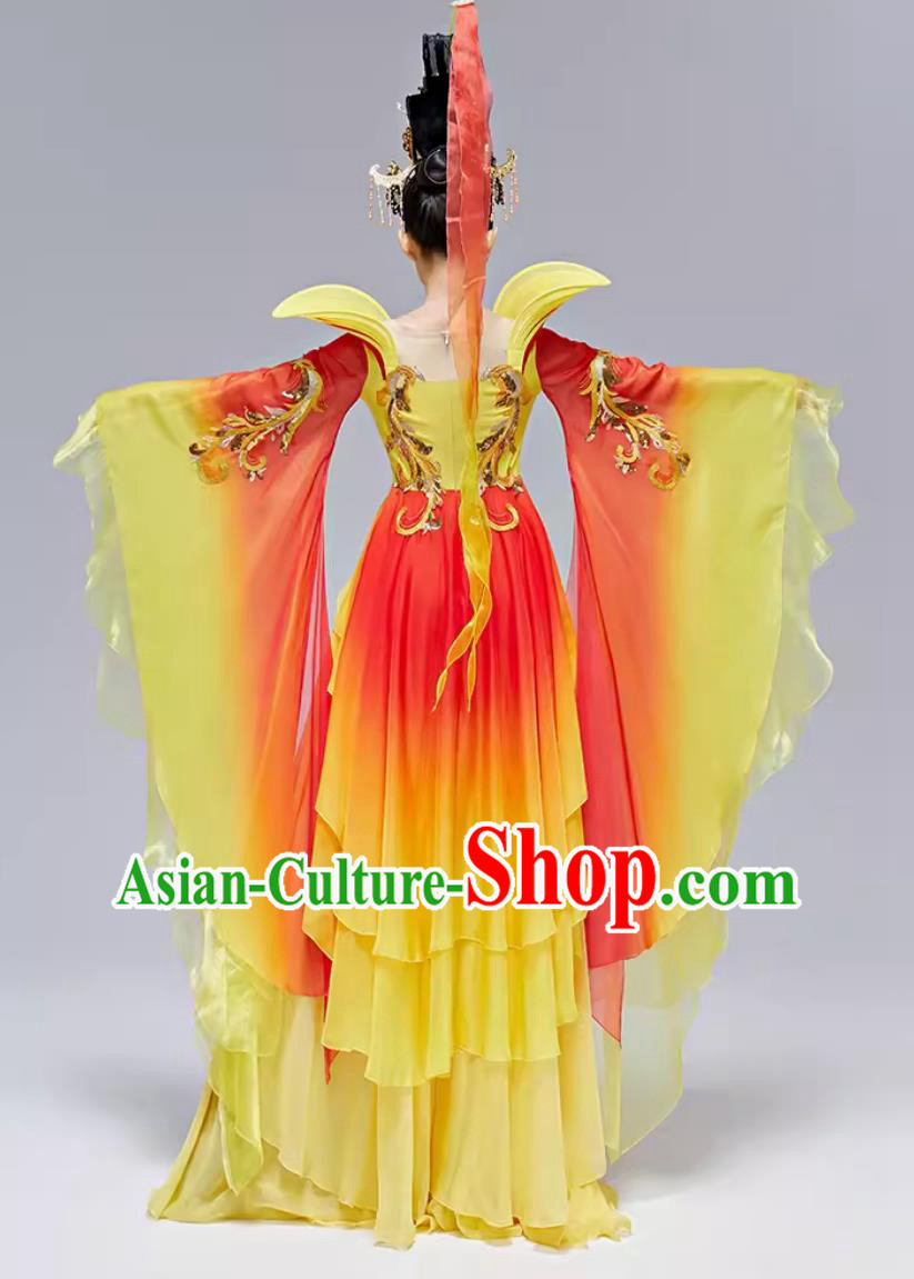 Chinese Classical Dance Costume Traditional Hanfu Ancient China Tang Dynasty Dance Yellow Dress