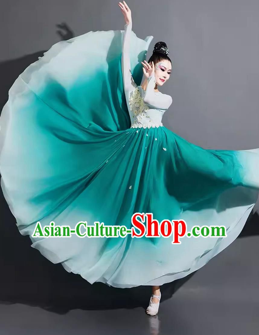 Chinese Jasmine Woman Group Dance Costume Modern Dance Clothing China Classical Dance Blue Dress
