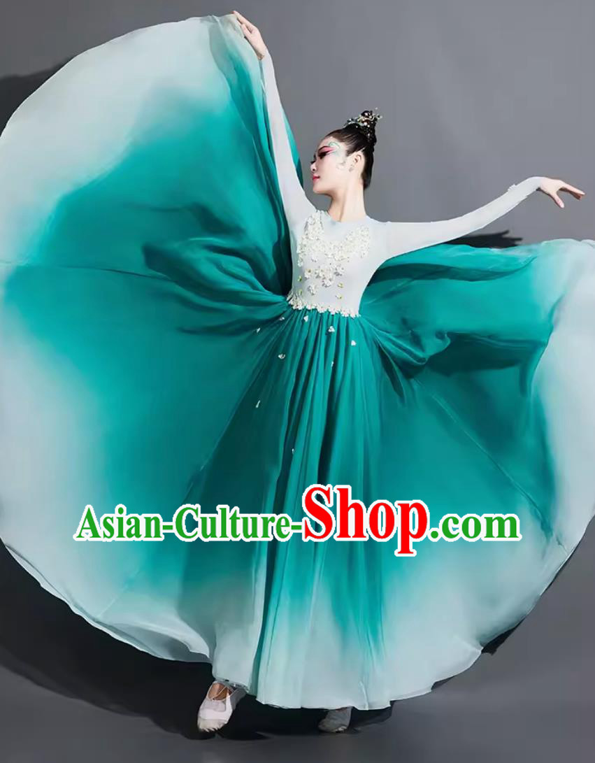 Chinese Jasmine Woman Group Dance Costume Modern Dance Clothing China Classical Dance Blue Dress