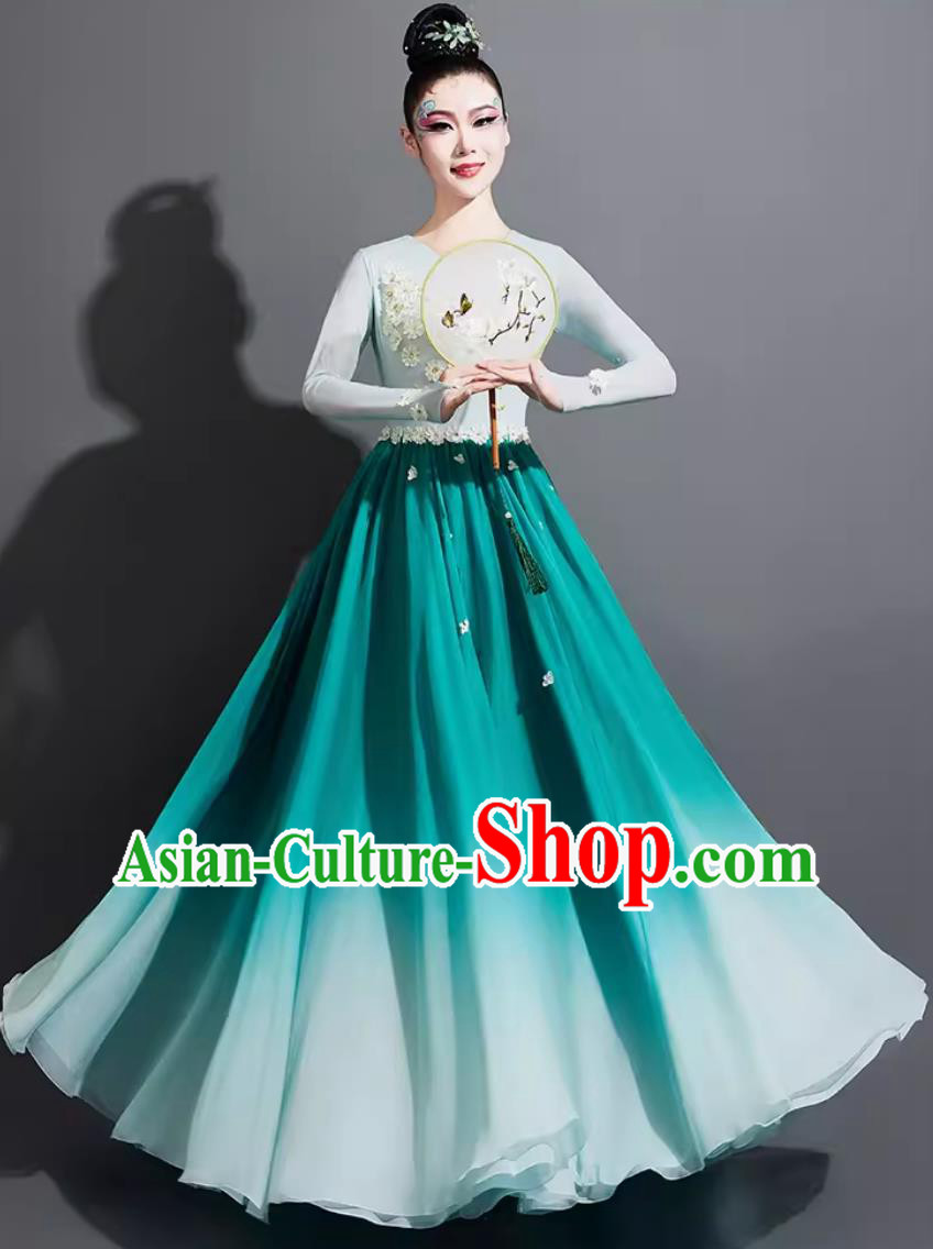 Chinese Jasmine Woman Group Dance Costume Modern Dance Clothing China Classical Dance Blue Dress