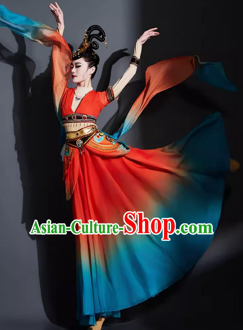Woman Solo Dance Clothing China Dunhuang Flying Apsaras Dance Red Dress Chinese Classical Dance Costume
