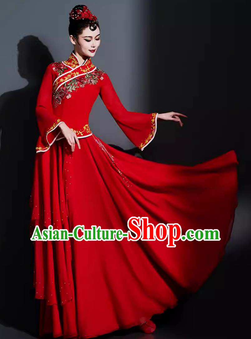 China Classical Dance Red Dress Chinese Umbrella Dance Fan Dance Costume Traditional Dance Clothing