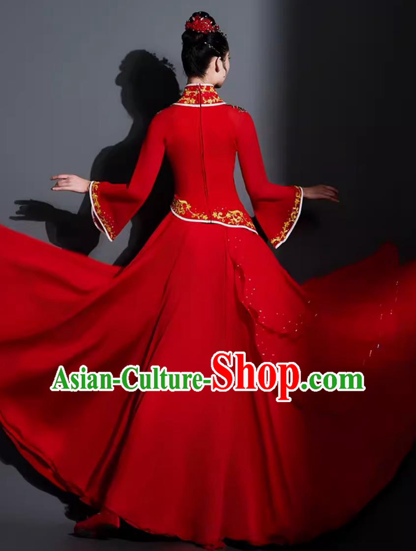 China Classical Dance Red Dress Chinese Umbrella Dance Fan Dance Costume Traditional Dance Clothing