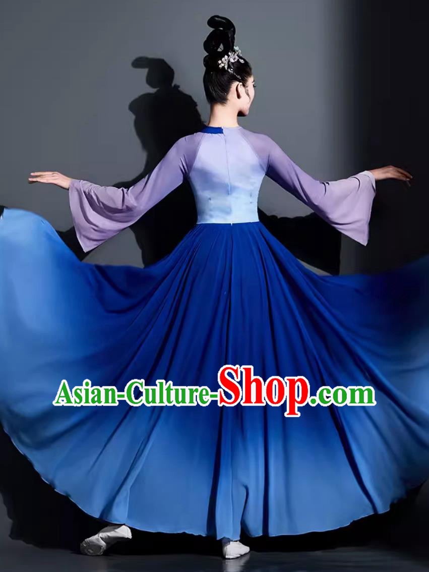 Chinese Dance Contest Costume Traditional Umbrella Dance Clothing China Classical Dance Blue Dress