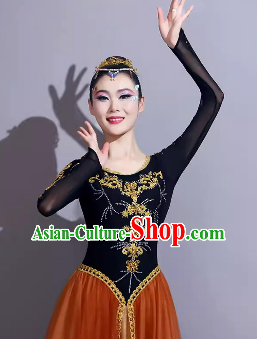 China Xinjiang Dance Dress Chinese Dance Contest Costume Traditional Ethnic Dance Clothing