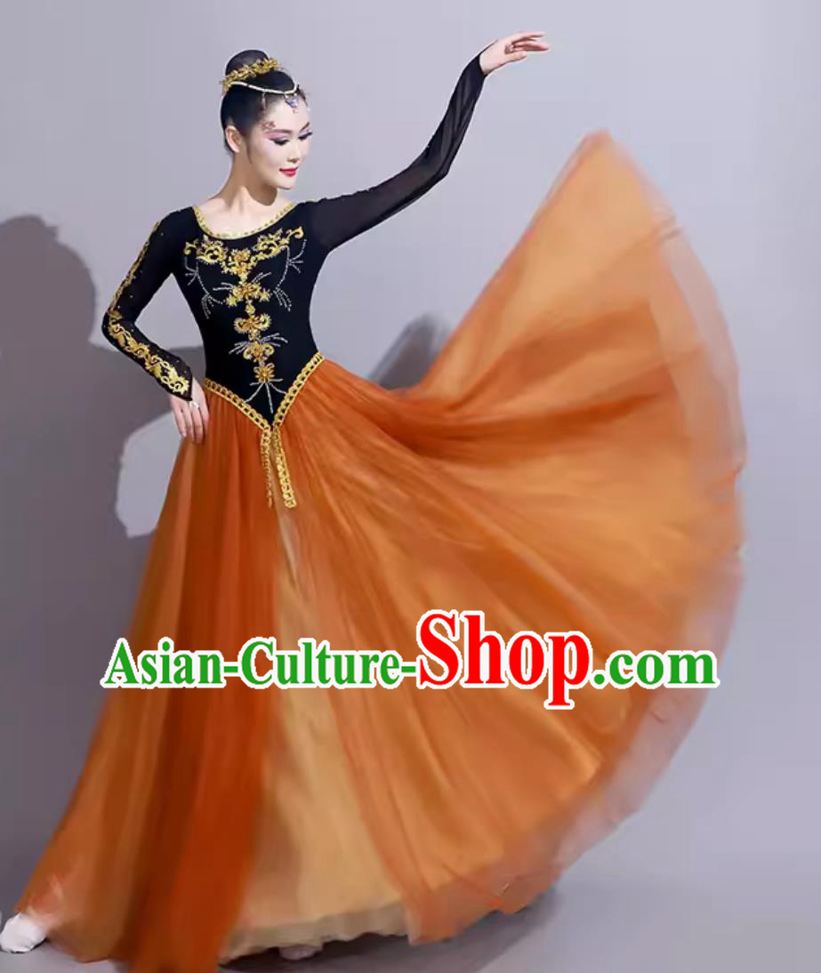 China Xinjiang Dance Dress Chinese Dance Contest Costume Traditional Ethnic Dance Clothing
