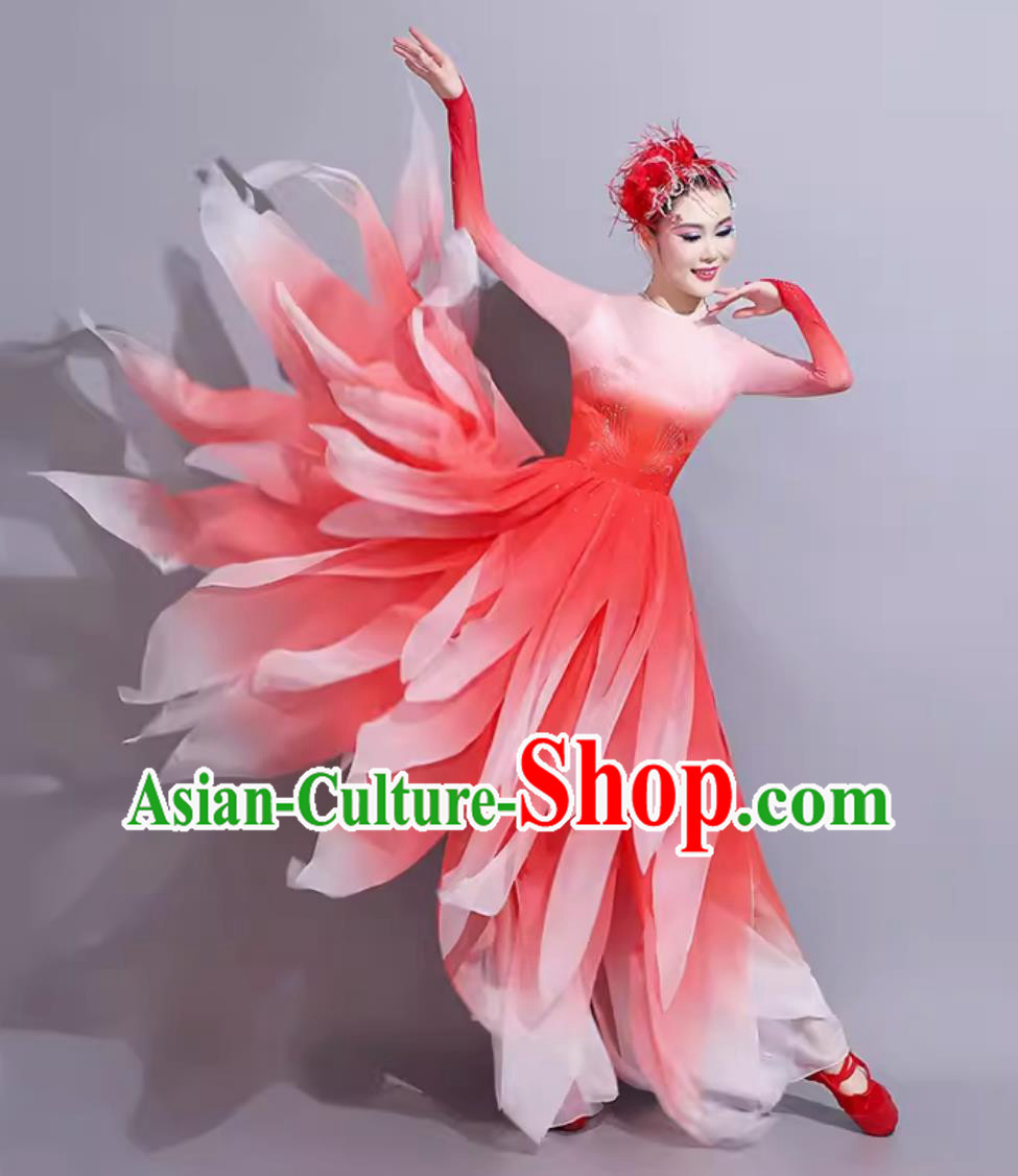 Traditional Women Group Dance Clothing China Classical Dance Red Dress Chinese Dance Contest Costume