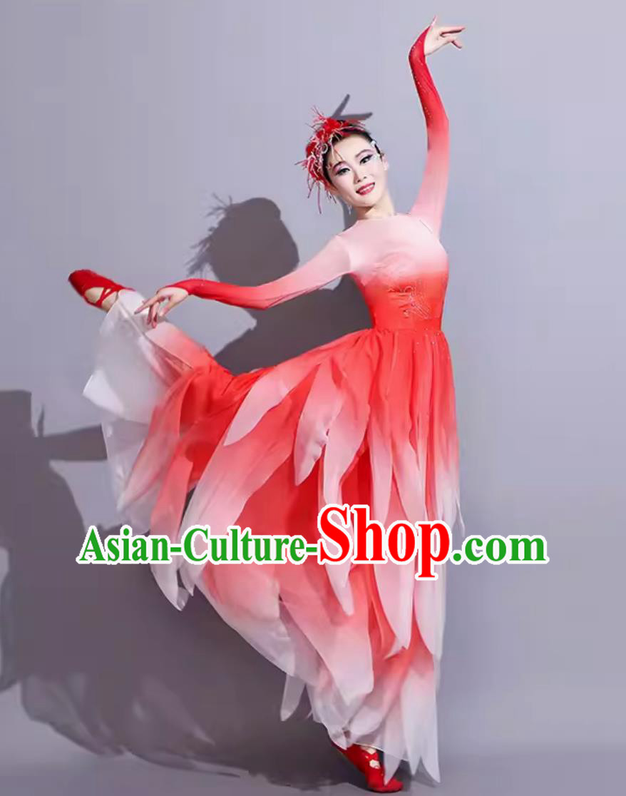 Traditional Women Group Dance Clothing China Classical Dance Red Dress Chinese Dance Contest Costume