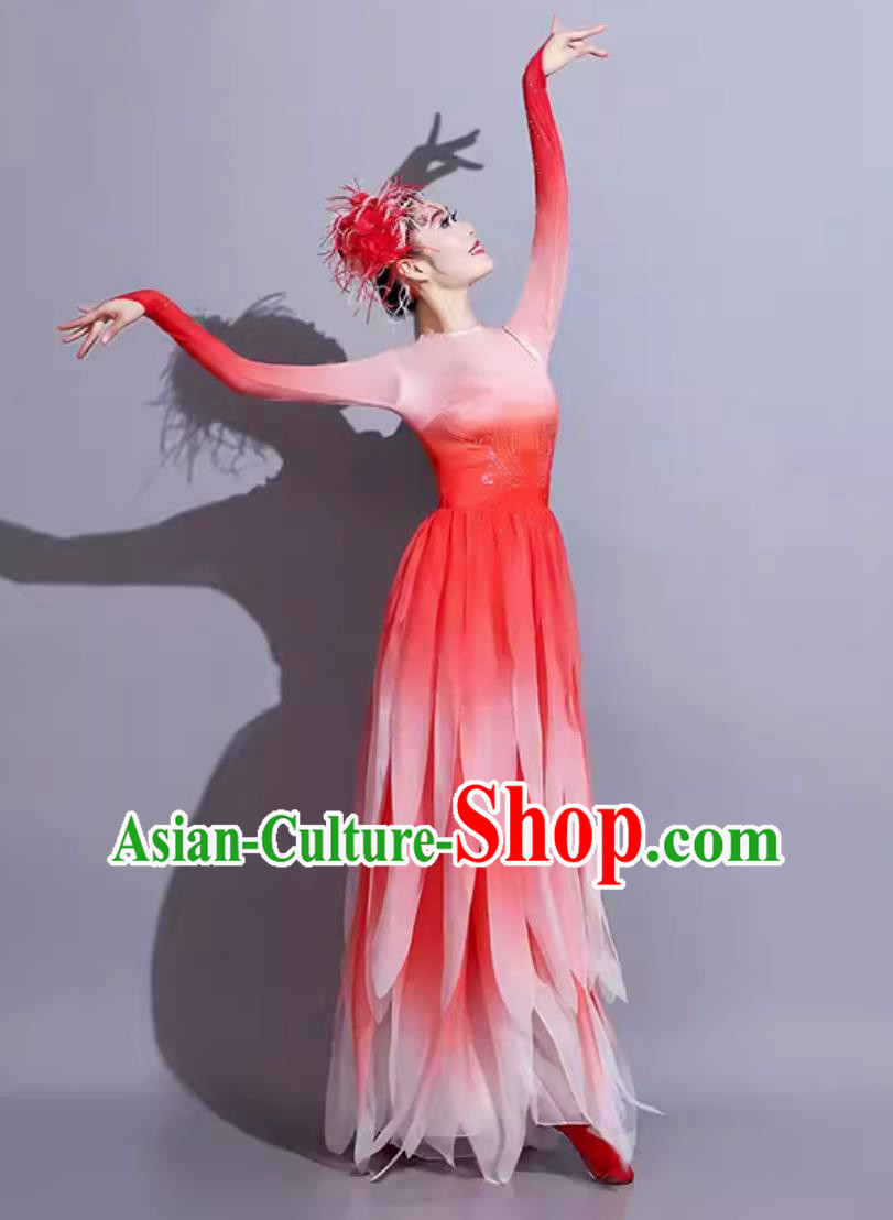 Traditional Women Group Dance Clothing China Classical Dance Red Dress Chinese Dance Contest Costume