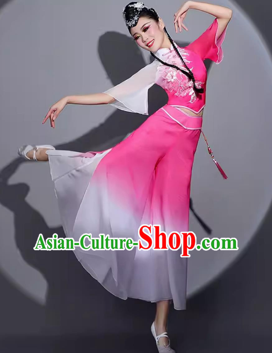 China Folk Dance Pink Outfit Chinese Jiaozhou Yangko Dance Costume Traditional Women Group Dance Clothing