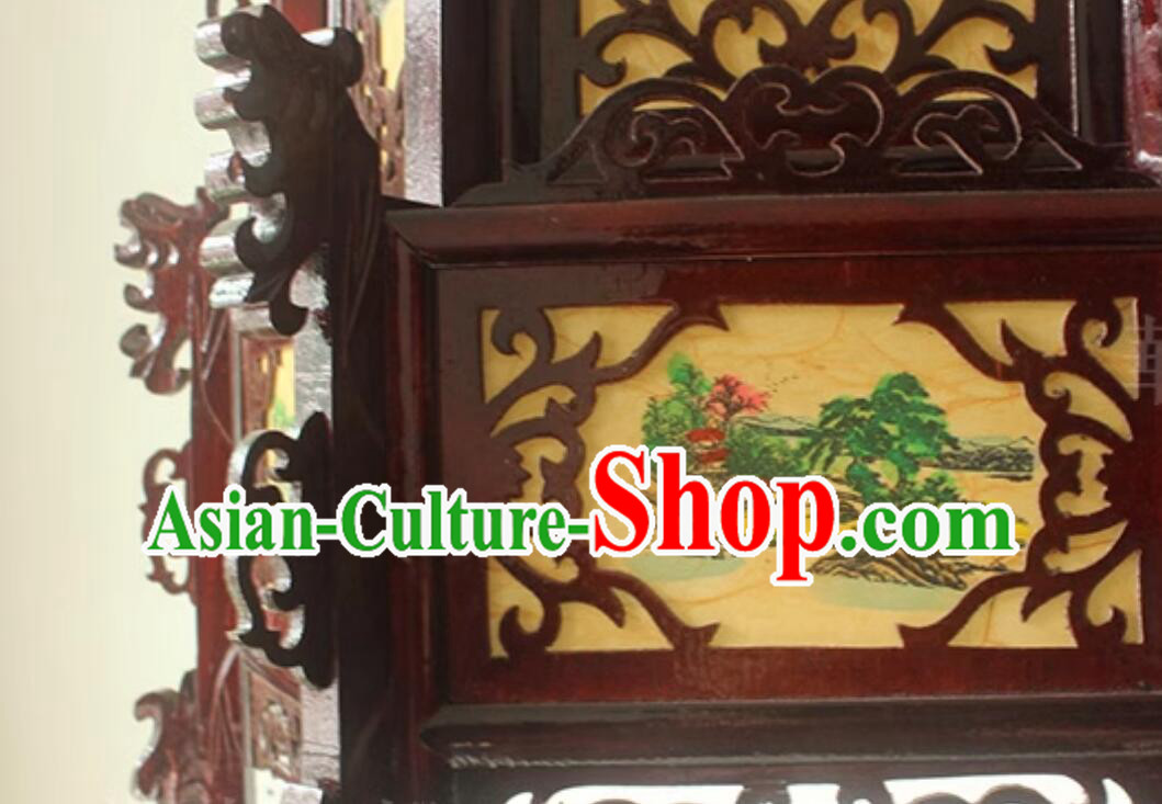 Handmade Landscape Lamp Chinese Palace Lantern Large Three Layers Antique Style Wood Lantern