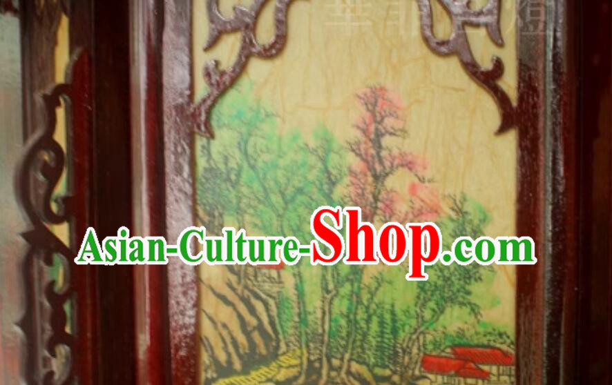 Handmade Landscape Lamp Chinese Palace Lantern Large Three Layers Antique Style Wood Lantern