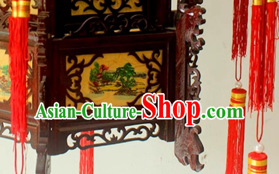 Handmade Landscape Lamp Chinese Palace Lantern Large Three Layers Antique Style Wood Lantern