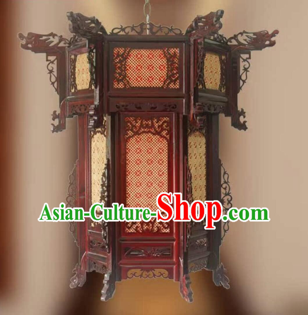 Large Three Layers Antique Style Wood Lantern Handmade Woven Bamboo Thread Lamp Traditional Chinese Palace Lantern