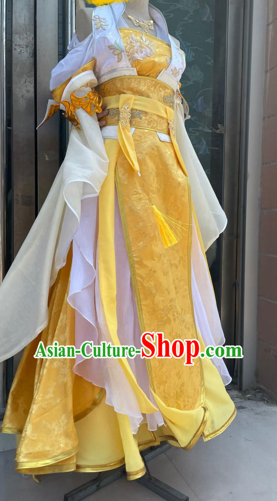 Ancient Chinese Empress Costume China Online Game Sword Heroes Fate Cosplay Cangjian Young Woman Yellow Dress