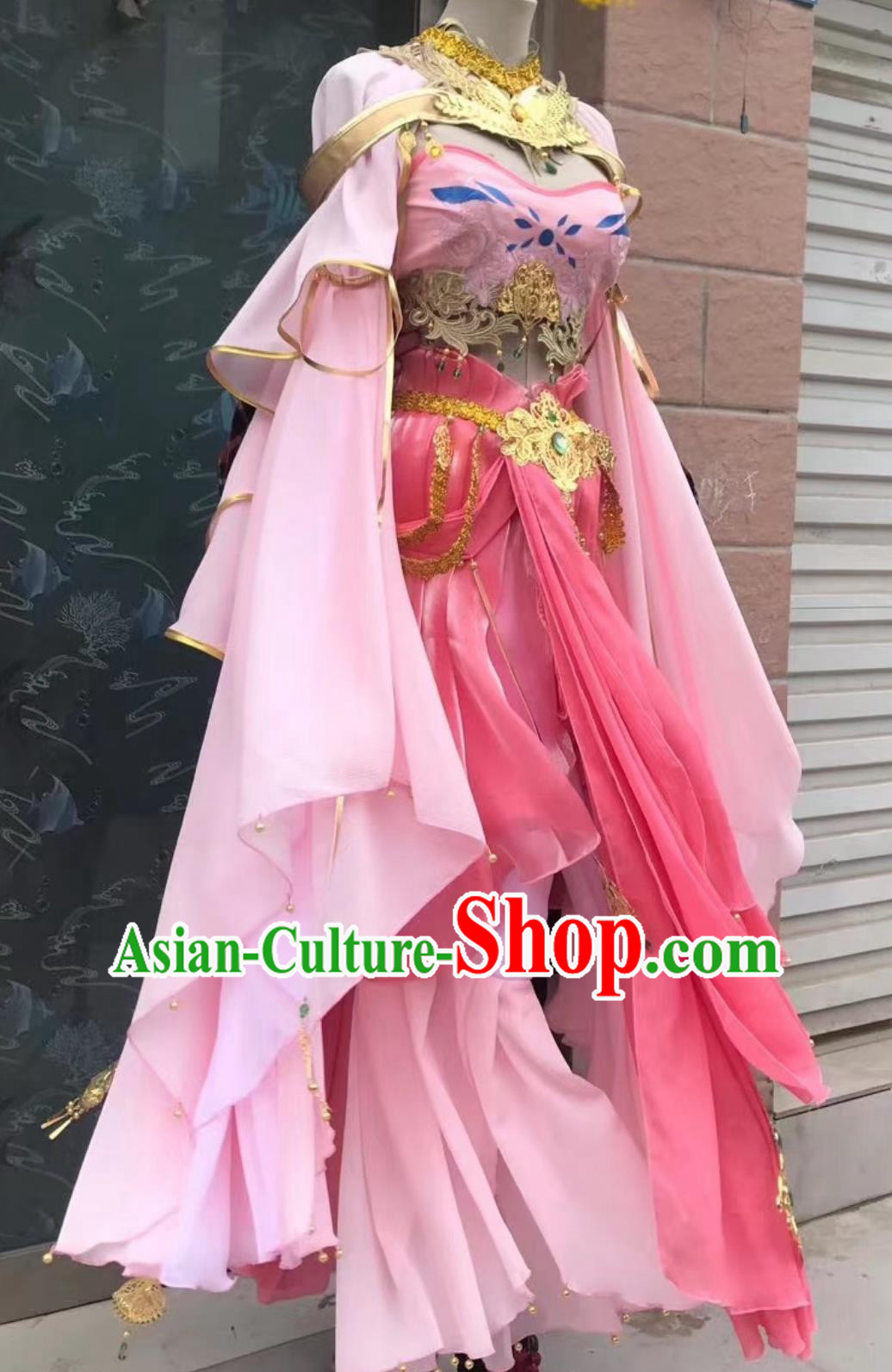 Ancient Chinese Fairy Princess Costume China Online Game Sword Heroes Fate Cosplay Qixiu Hall Young Woman Pink Dress