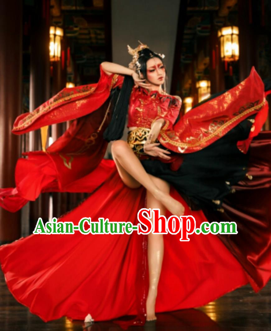 Cosplay Online Game Sword Heroes Fate Dance Lady Costume China Wuxia Swordswoman Red Dress Ancient Chinese Clothing