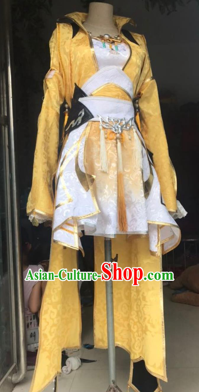 Cosplay Online Game Sword Heroes Fate Swordswoman Costume China Wuxia Lady Yellow Dress Ancient Chinese Clothing