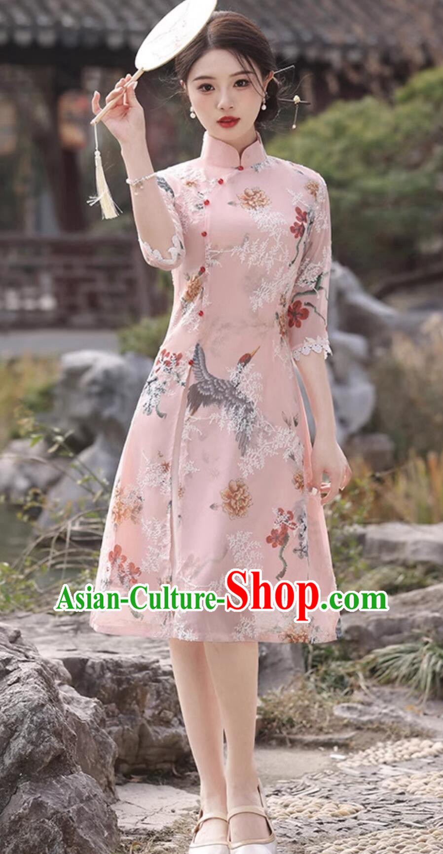 Traditional Chinese Clothing China Aodai Qipao Dress Modern Pink Cheongsam