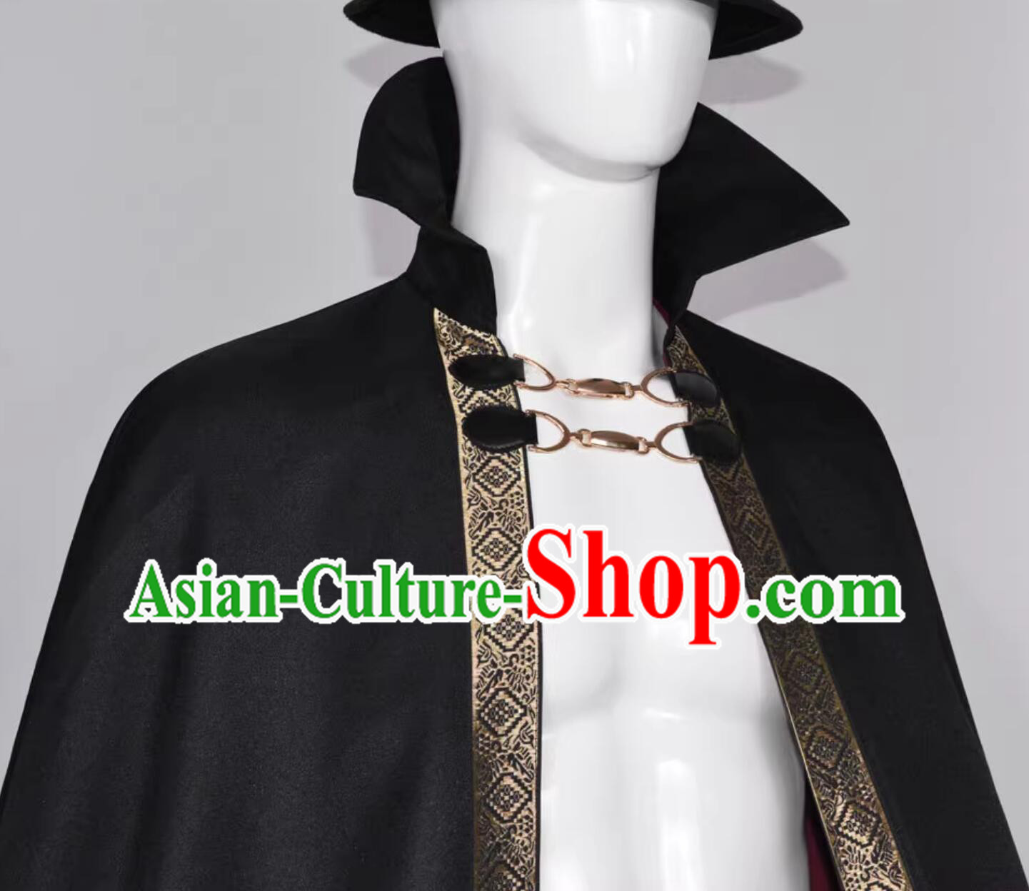 Top Medieval Europe Winter Costume Handmade Black Woolen Cape Gothic Cloak