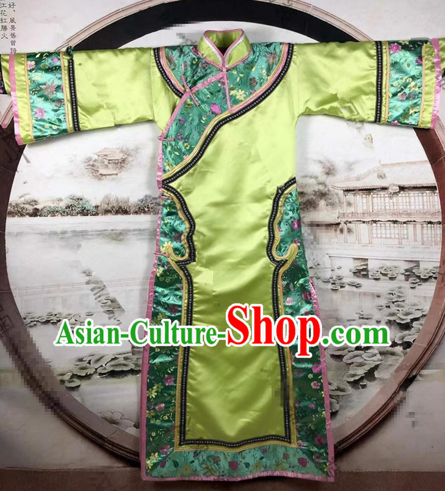 Chinese Traditional Palace Lady Green Dress Qing Dynasty Empress Costume Ancient China Imperial Consort Clothing