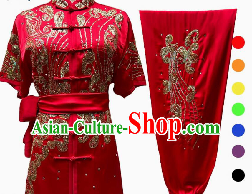 China Kung Fu Clothing Traditional Chinese Kung Fu Changquan Costume Martial Arts Competition Uniform Wushu Tournament Red Suit