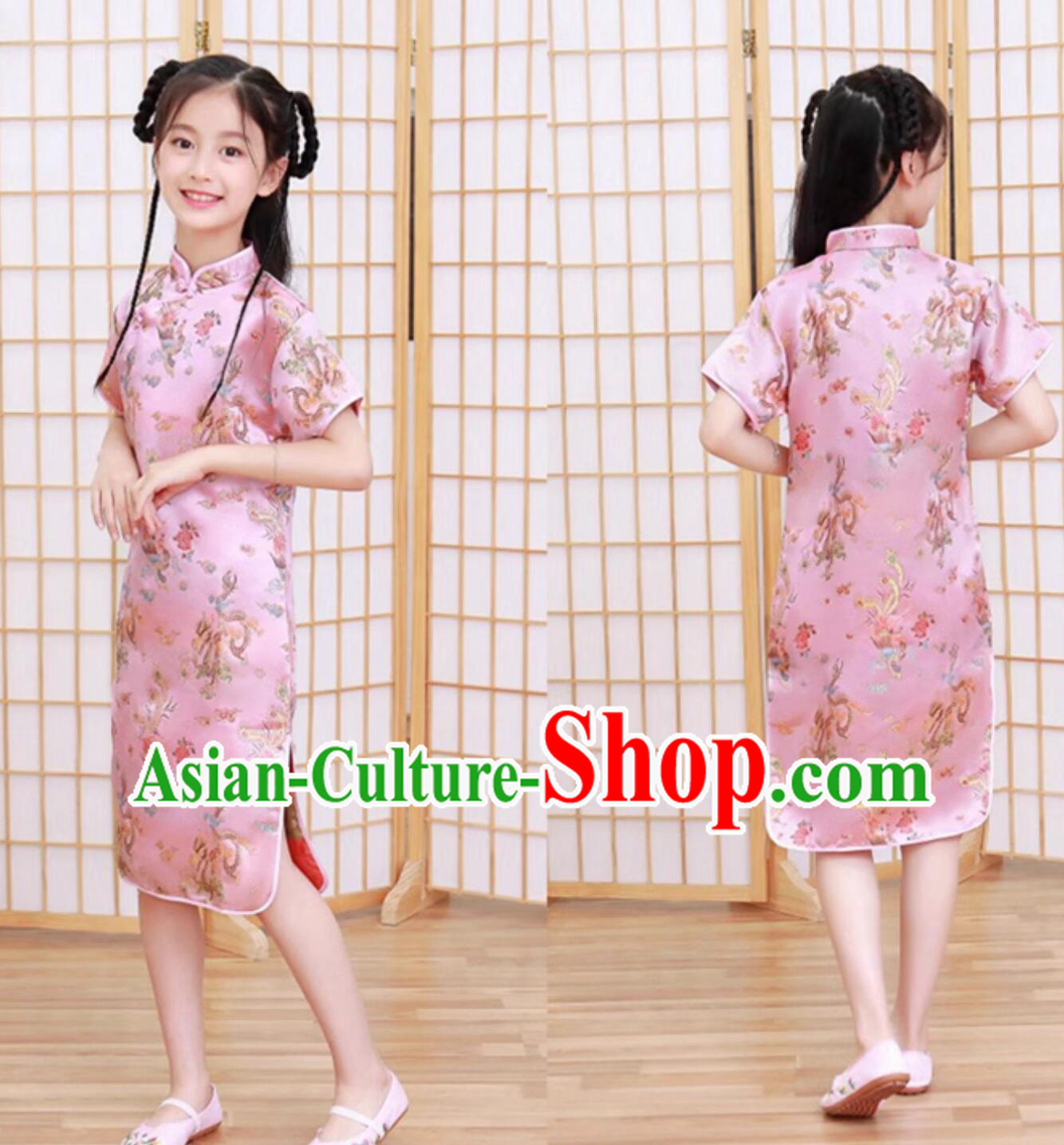 China Festival Cheongsam Short Sleeve Pink Dress Traditional Chinese Clothing Classical Qipao