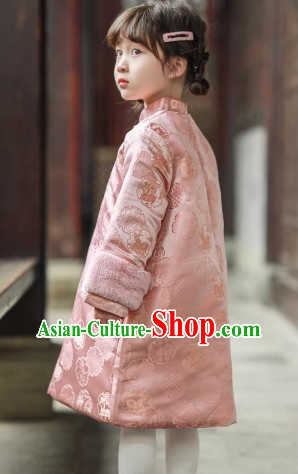 Winter Warm Cheongsam China Pink Dress Traditional Chinese Clothing Children Qipao