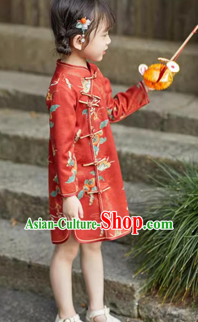 China Classical Dress Traditional Chinese Clothing Children Qipao Red Cheongsam