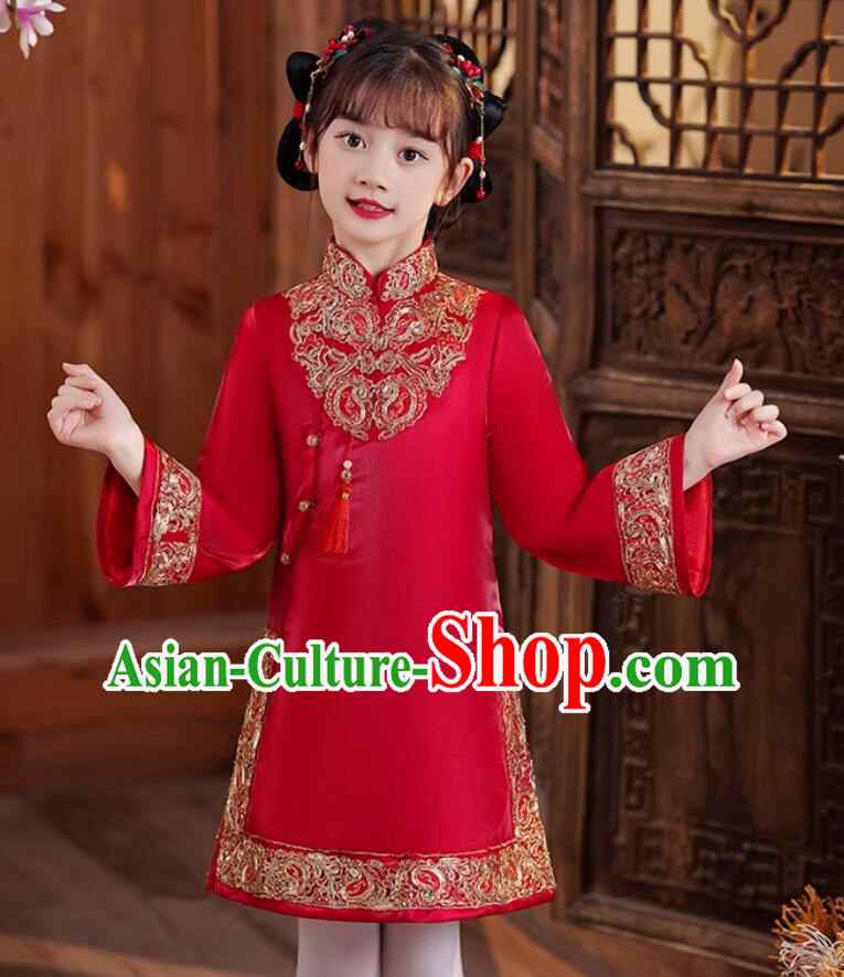 China New Year Red Cheongsam Classical Dress Traditional Chinese Clothing Children Qipao