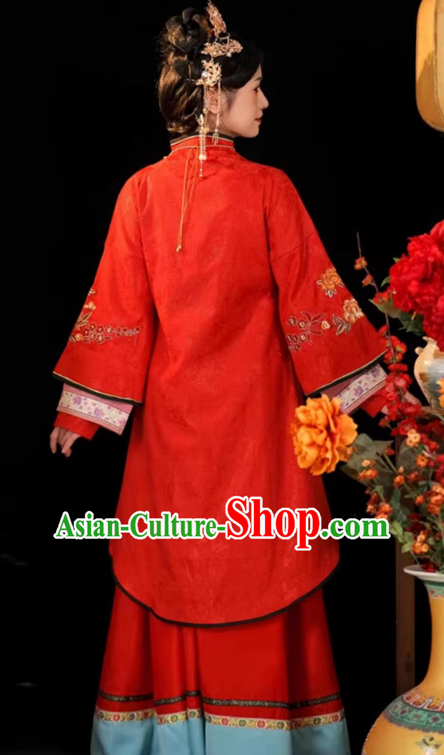 Ancient China Bride Costume Late Qing Dynasty Civil Wedding Clothing Traditional Chinese Red Dress