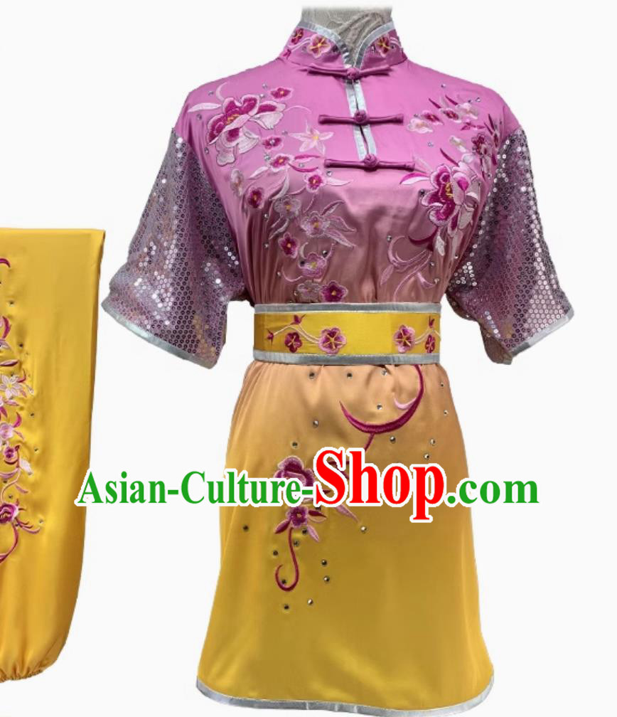 Chinese Kung Fu Suit Embroidered Mulan Competition Outfit Wushu Tournament Clothing Traditional Martial Arts Costume