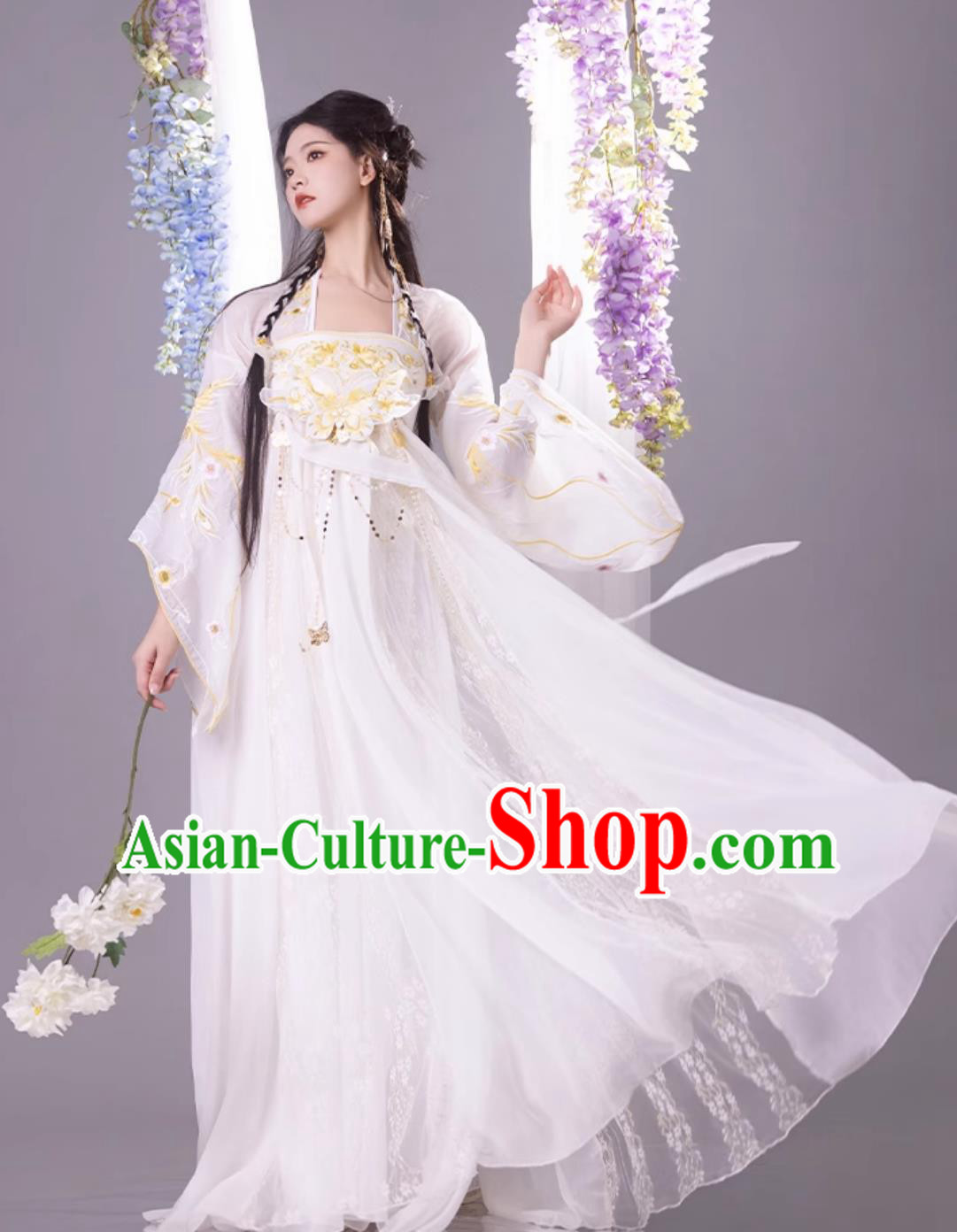 Ancient China Fairy Costume Chinese Traditional White Hanfu Dress Tang Dynasty Princess Embroidered Clothing