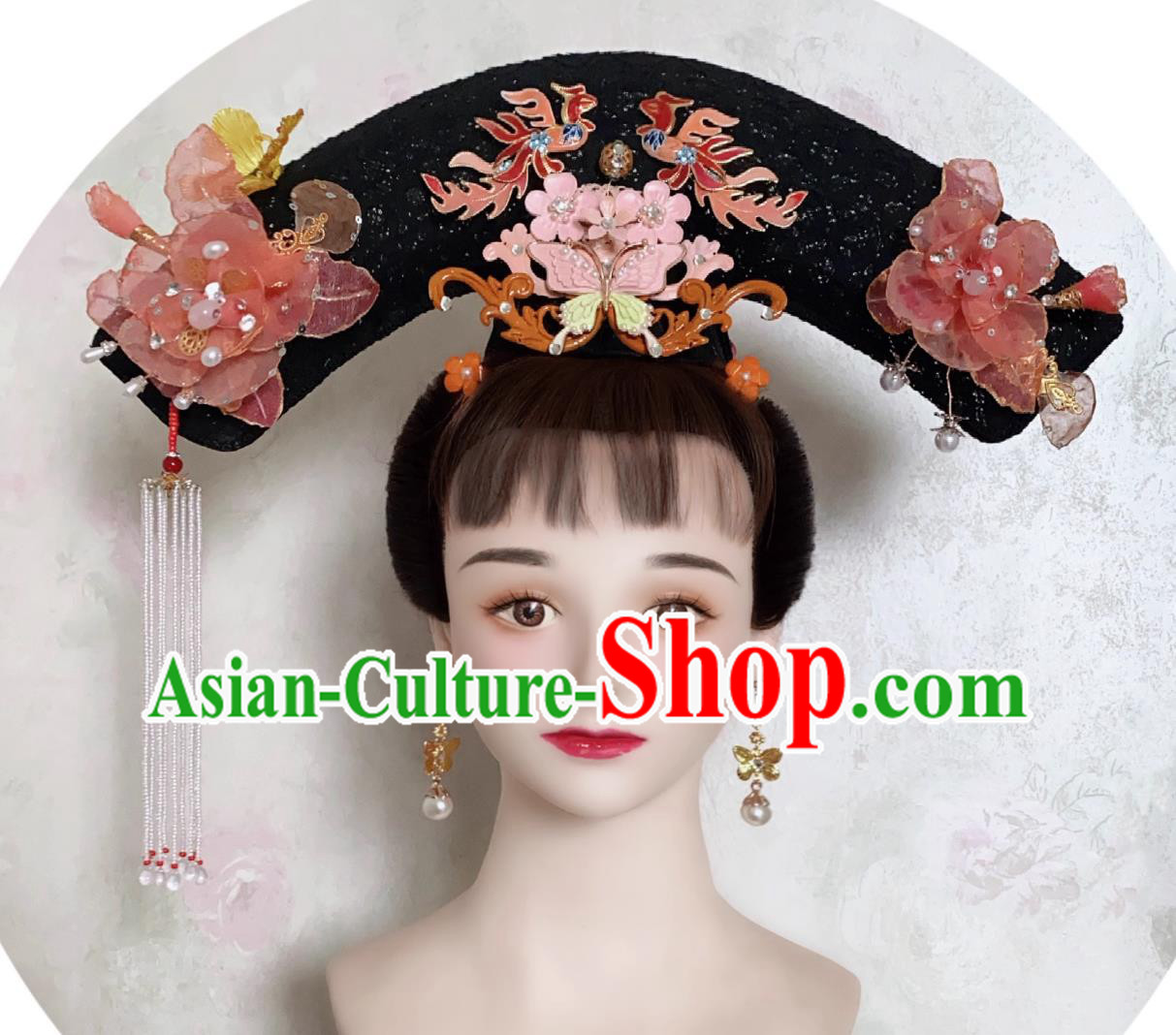 China Qing Dynasty Manchu Woman Headpiece Traditional Chinese Court Headdress TV Series My Fairy Princess Pearl Zi Wei Headgear