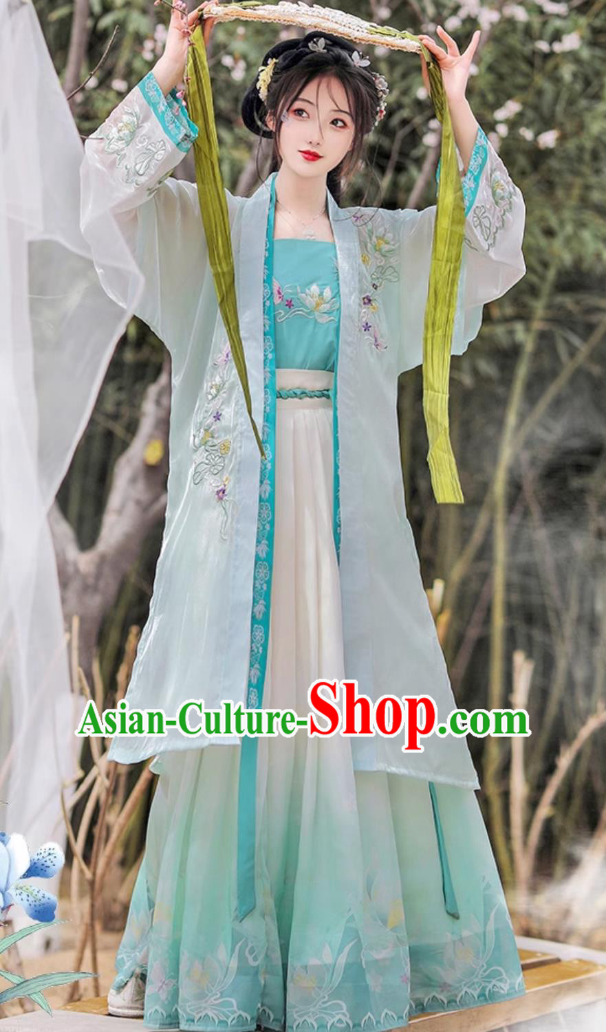 Chinese Traditional Blue Hanfu Dress Song Dynasty Young Lady Clothing Ancient China Woman Costume Complete Set