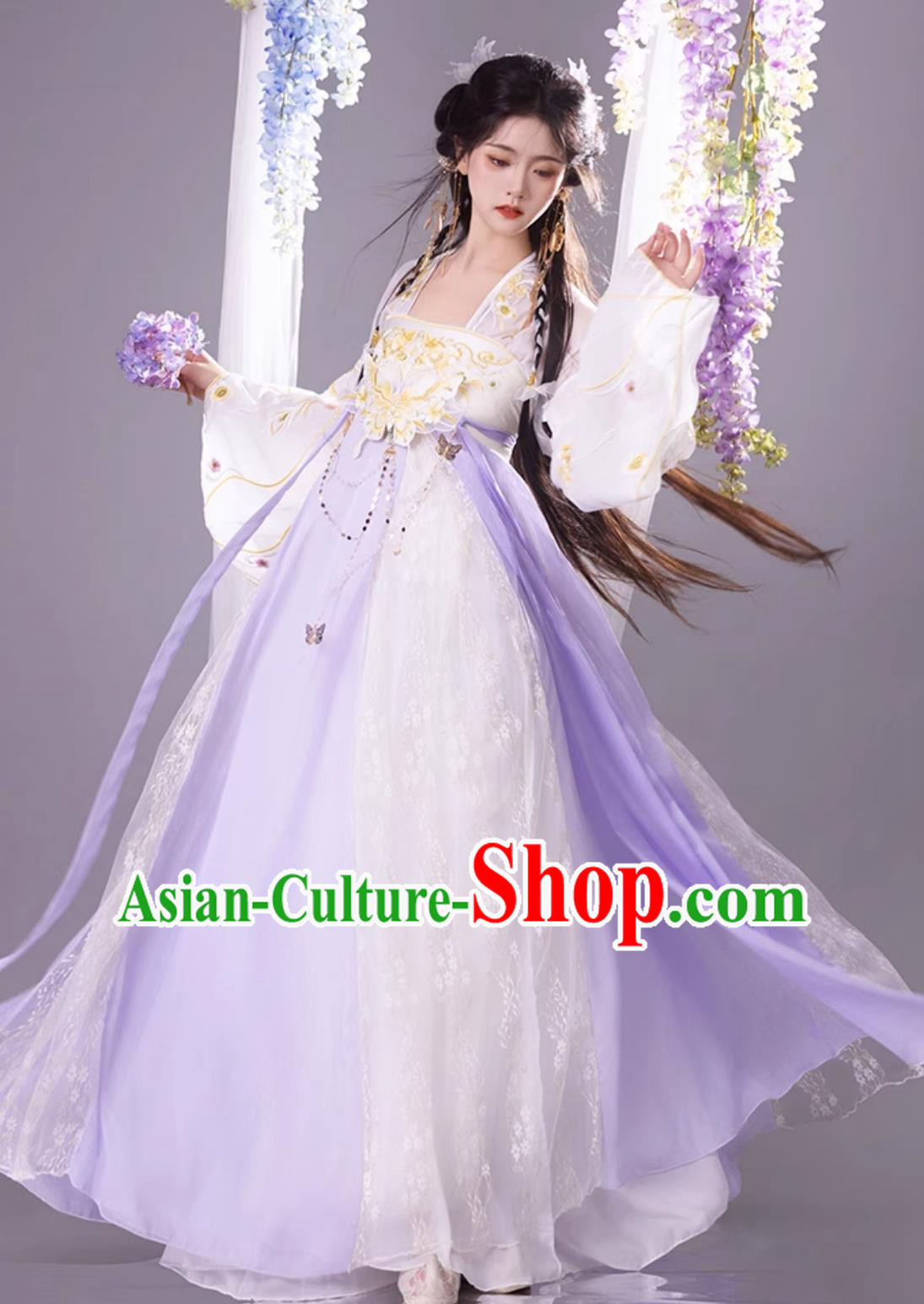 Ancient China Fairy Costume Chinese Traditional Lilac Hanfu Dress Tang Dynasty Princess Clothing