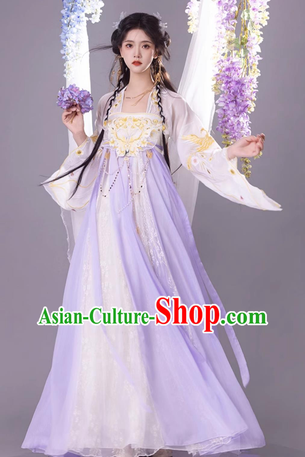 Ancient China Fairy Costume Chinese Traditional Lilac Hanfu Dress Tang Dynasty Princess Clothing