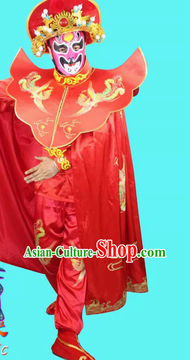 Chinese Mask Change Costume and Hat Traditional Bian Lian Red Outfit Professional Sichuan Opera Mask Changing Clothing Complete Set