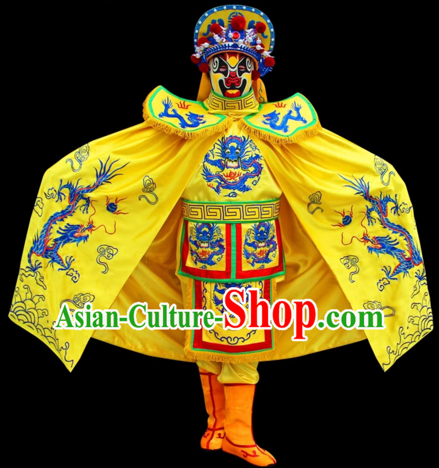 Professional Sichuan Opera Mask Changing Clothing Chinese Mask Change Costume and Hat Traditional Bian Lian Yellow Outfit Complete Set